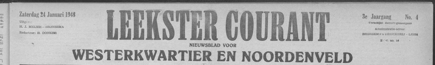 Masthead of the Leekster Courant, Saturday 24 January 1948, third year, number 4.